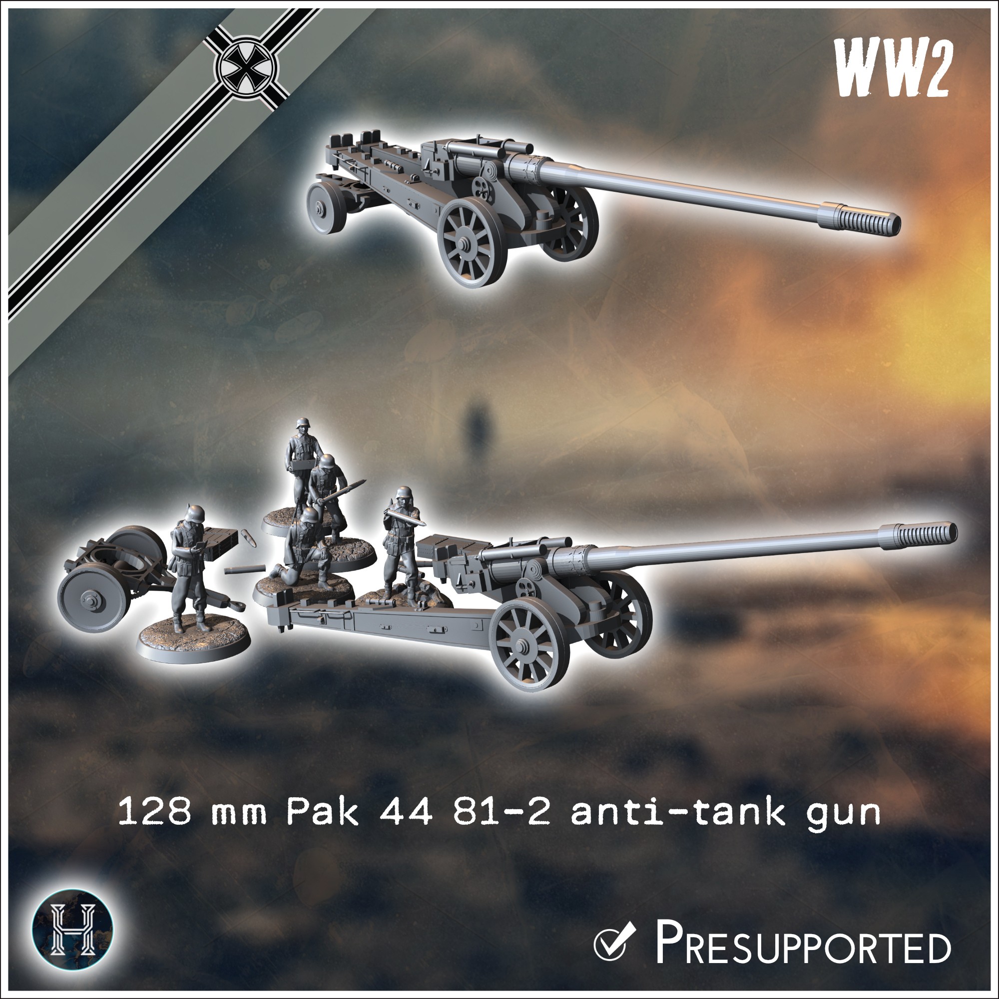 128 mm Pak 44 81/2 anti-tank gun (with 5 crews) - Germany Eastern Western Front Normandy Stalingrad Berlin Bulge WWII